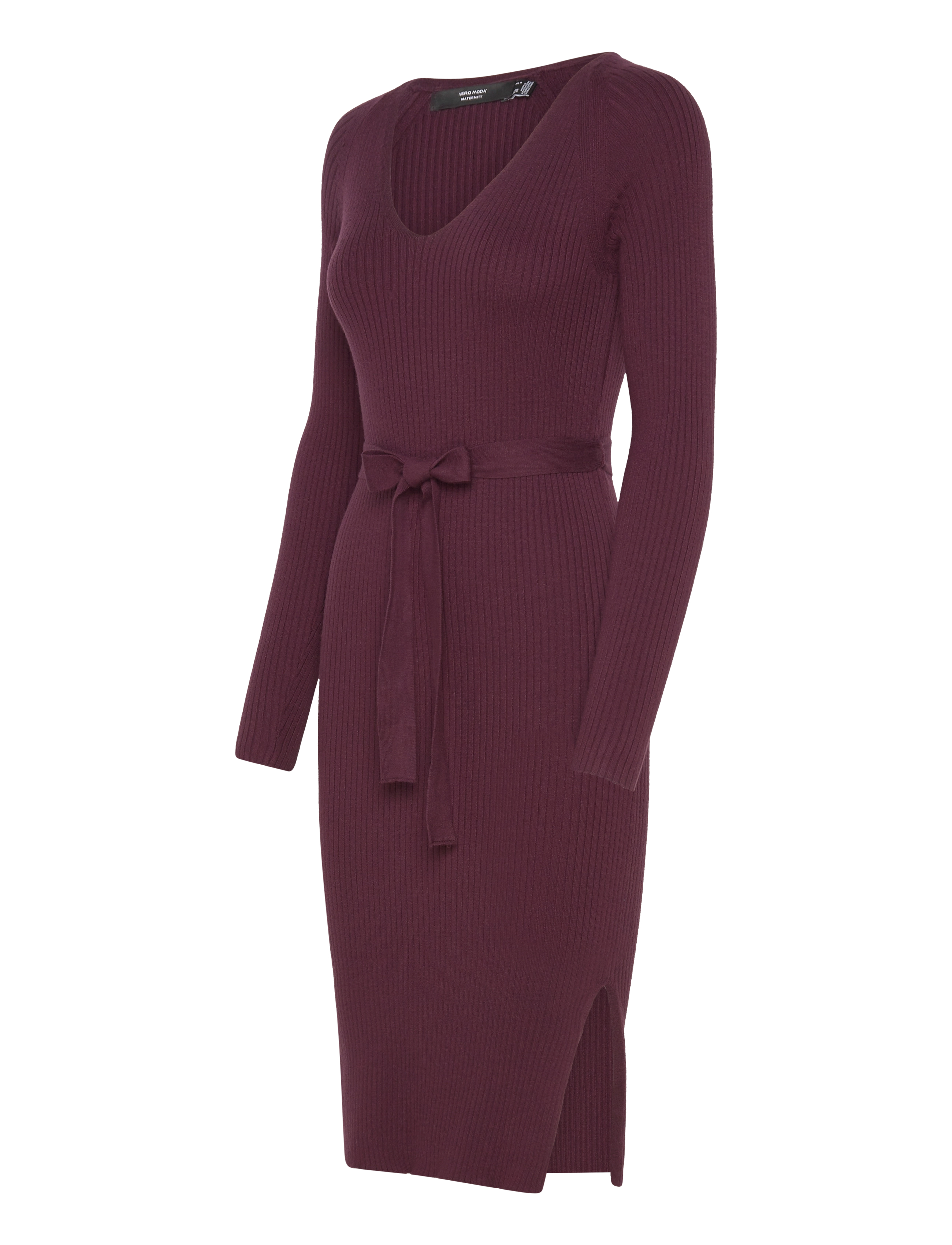 Vero Moda Maternity - VMMSABA RIB LS V-NECK BELT DRESS GA NOOS - winetasting - 3