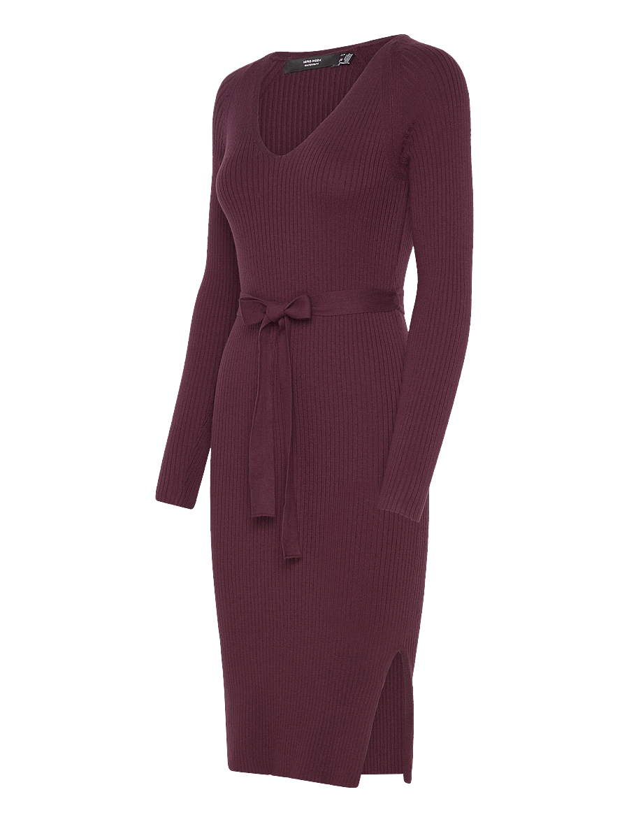 Vero Moda Maternity - VMMSABA RIB LS V-NECK BELT DRESS GA NOOS - winetasting - 3