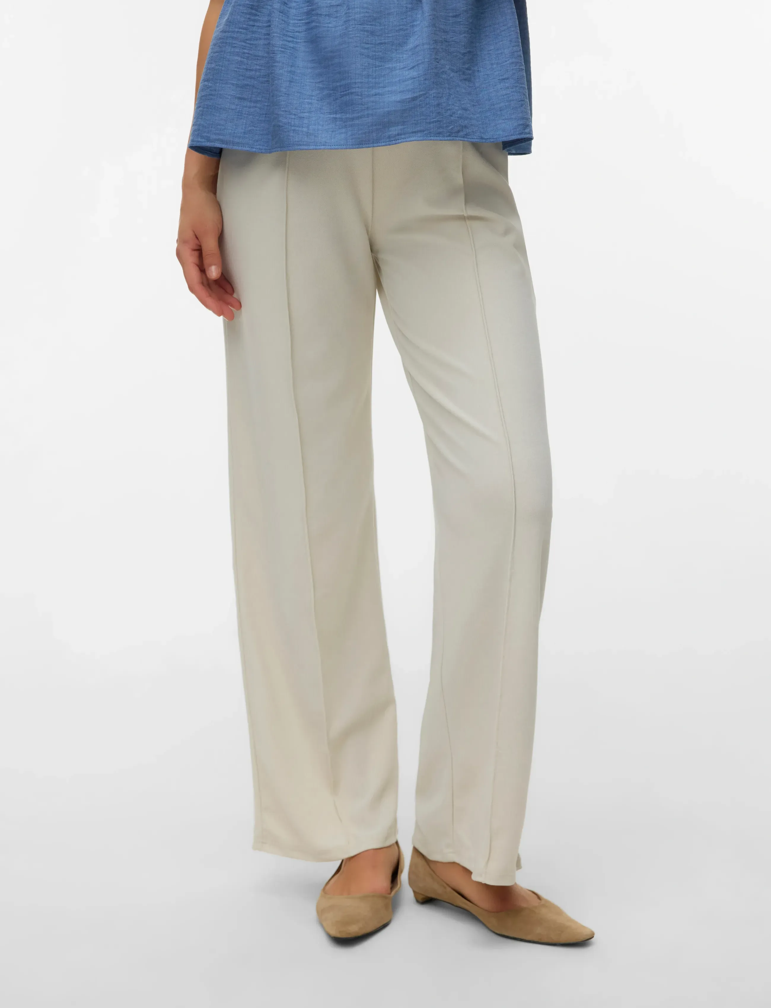Vero Moda Maternity VMMBECKY HW WIDE PULL ON JRS PANT NOOS - Tøj - PUMICE STONE / cream