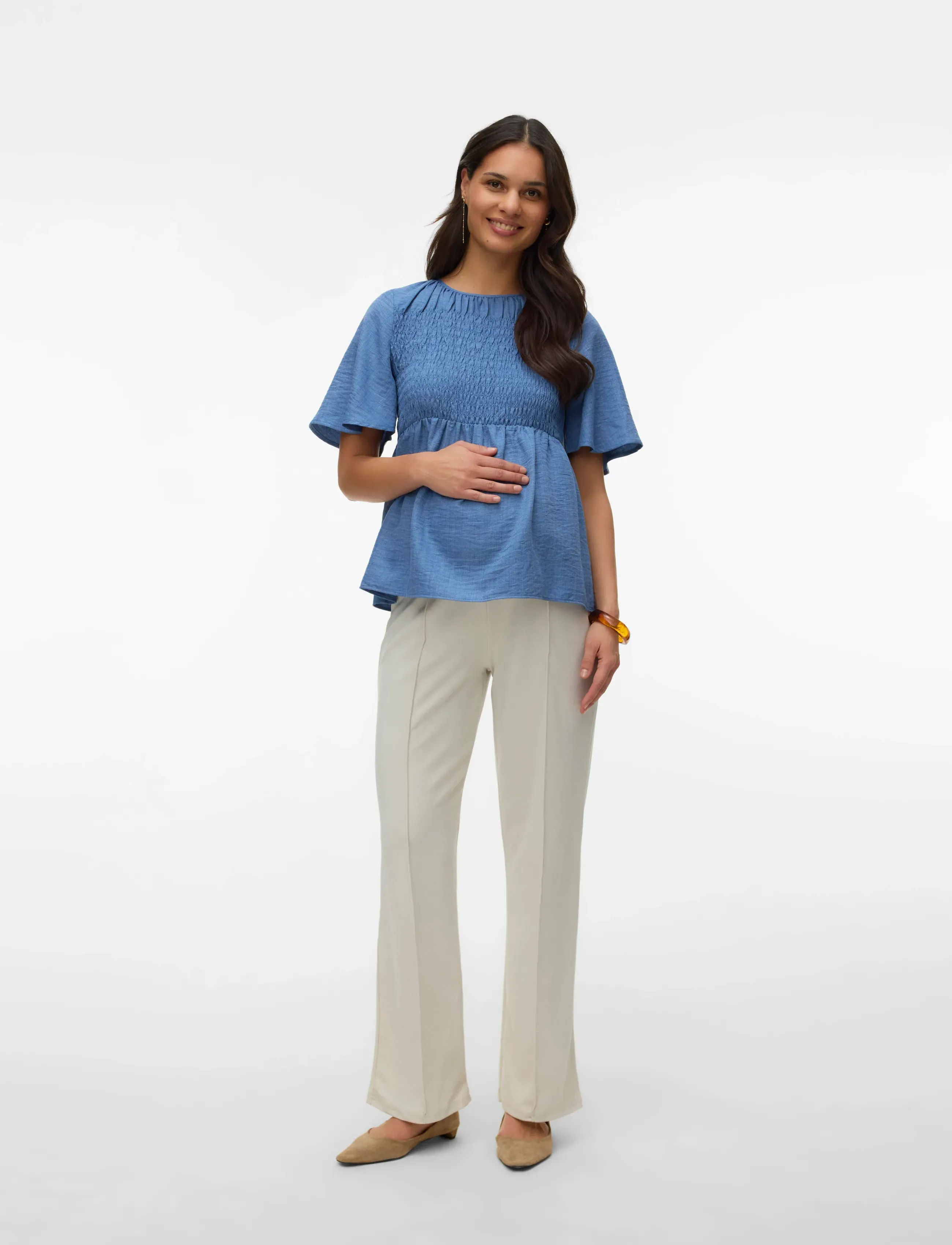 Vero Moda Maternity - VMMBECKY HW WIDE PULL ON JRS PANT NOOS - underdele - pumice stone - 5