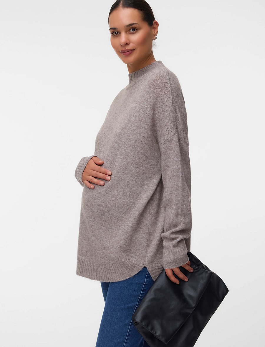 Vero Moda Maternity - VMMPLAZA LS HIGHNCK LONG PULLOVER GA - overdele - moon rock - 0