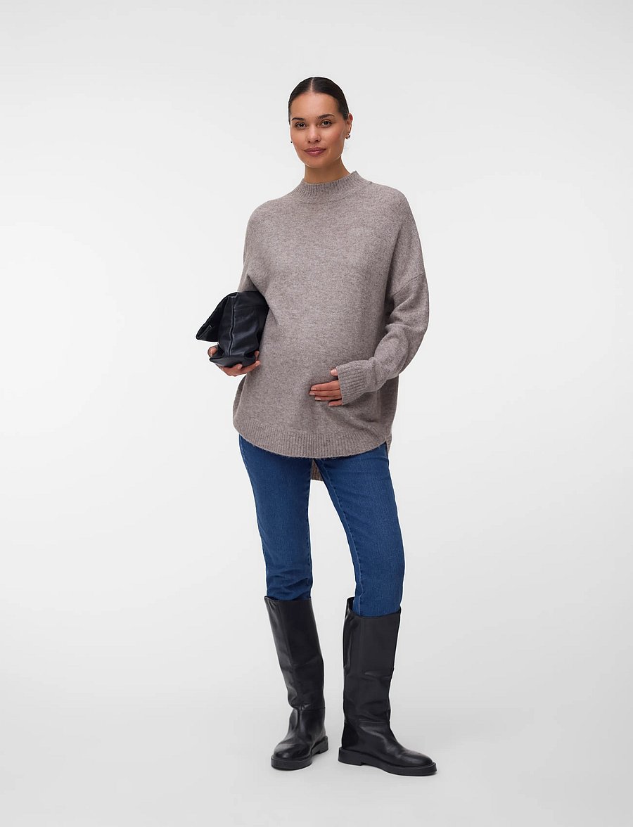 Vero Moda Maternity - VMMPLAZA LS HIGHNCK LONG PULLOVER GA - overdele - moon rock - 4
