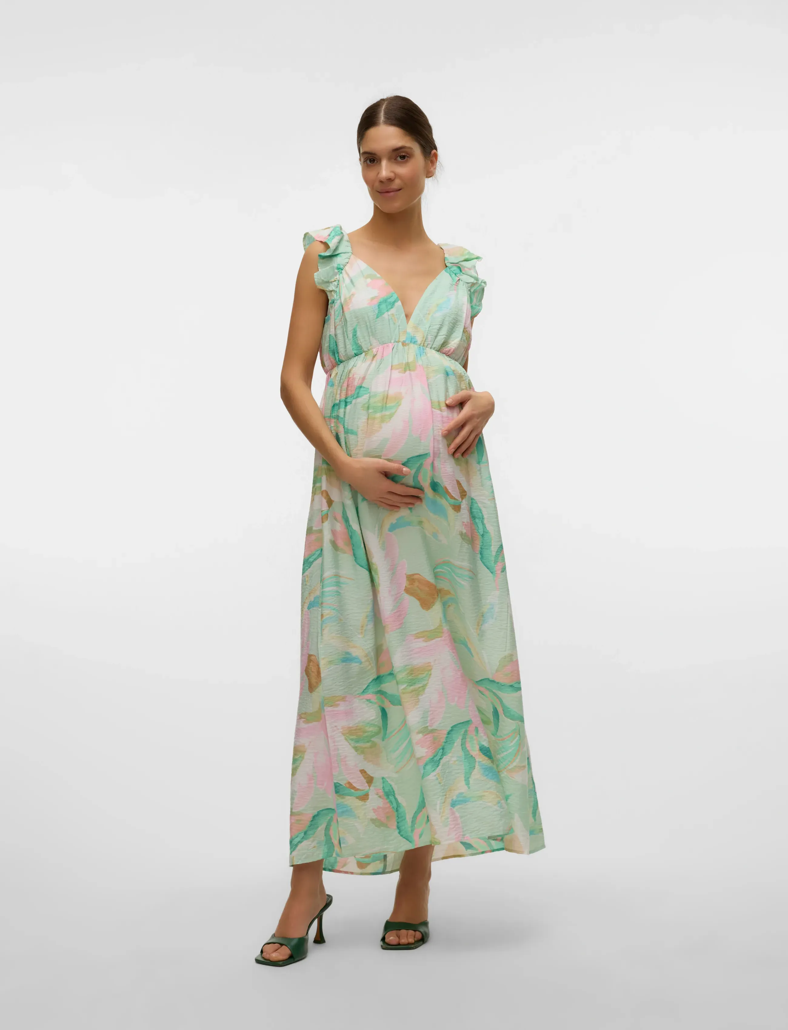 Vero Moda Maternity VMMJOSIE SL ANKLE FRILL DRESS WVN GA - Kleidid - BIRDS EGG GREEN / green