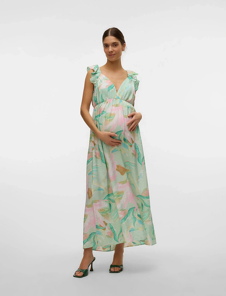 Vero Moda Maternity - VMMJOSIE SL ANKLE FRILL DRESS WVN GA - birds egg green - 0
