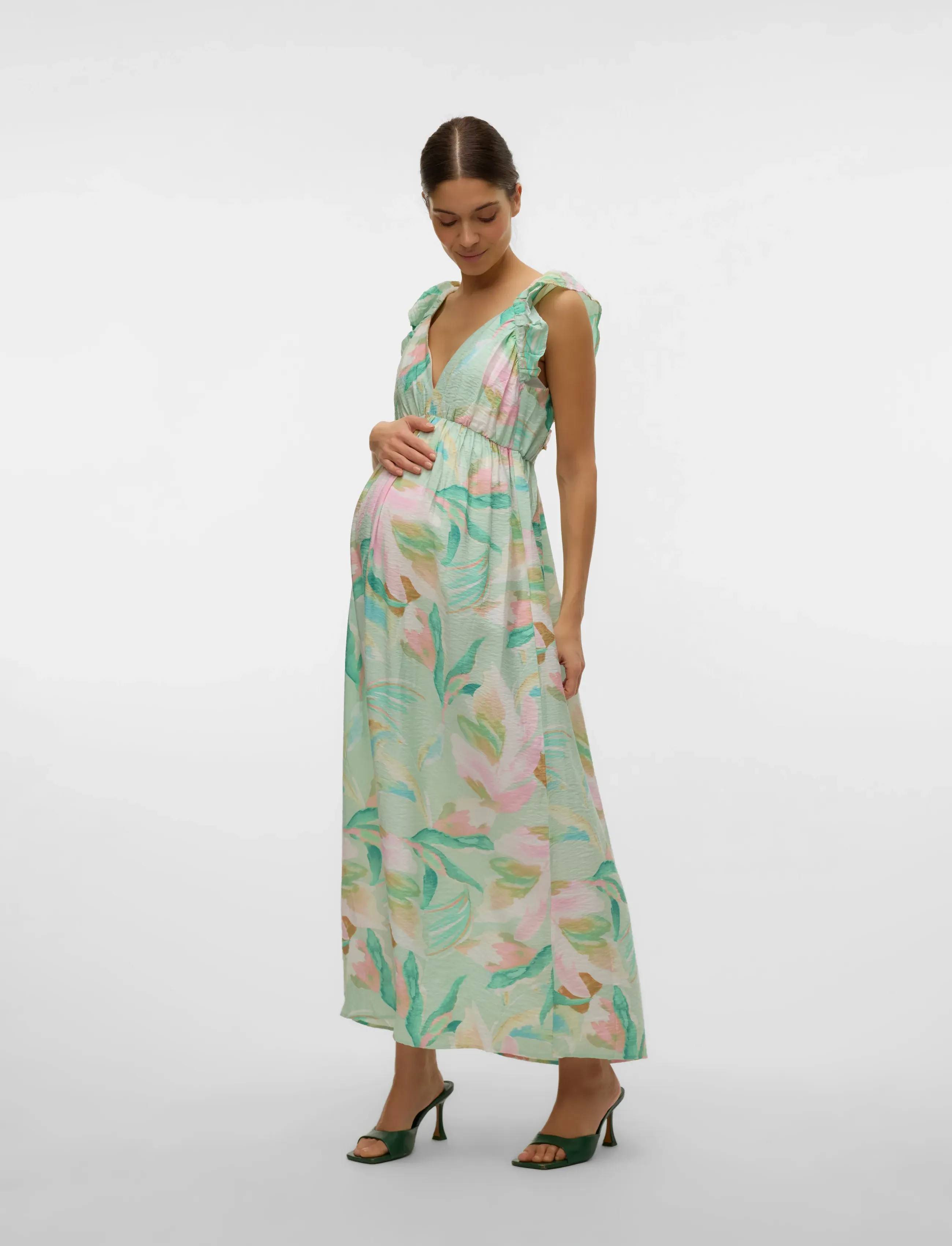 Vero Moda Maternity - VMMJOSIE SL ANKLE FRILL DRESS WVN GA - birds egg green - 3