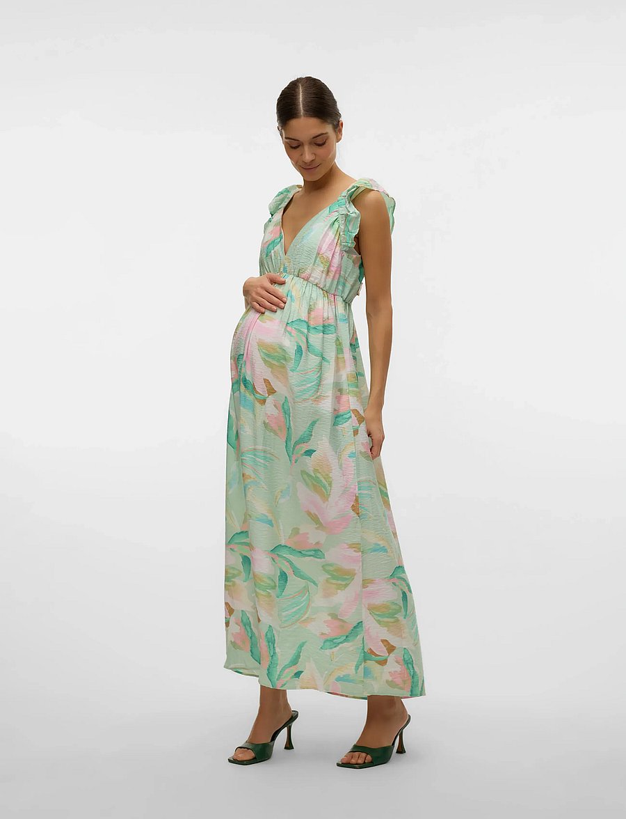 Vero Moda Maternity - VMMJOSIE SL ANKLE FRILL DRESS WVN GA - birds egg green - 3