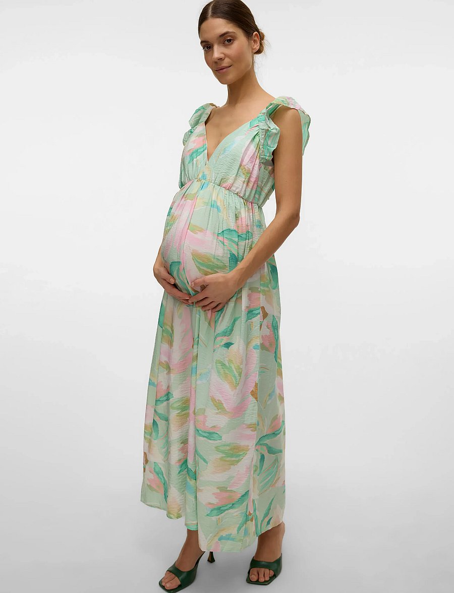 Vero Moda Maternity - VMMJOSIE SL ANKLE FRILL DRESS WVN GA - birds egg green - 5
