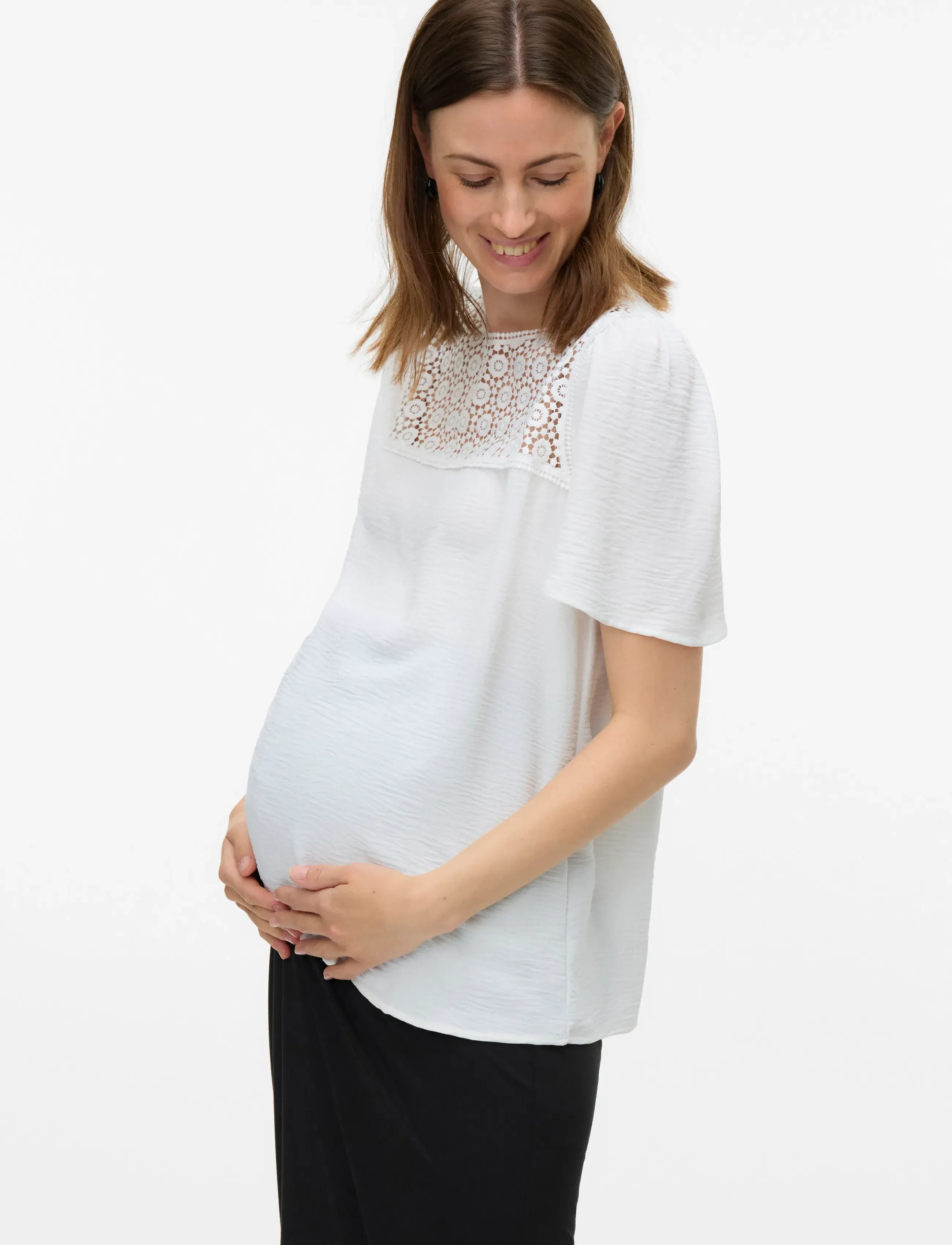 Vero Moda Maternity VMMALVA CROCHET SS TOP WVN GA - Oberteile & T-Shirts - CLOUD DANCER / white