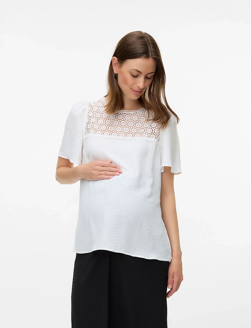 Vero Moda Maternity - VMMALVA CROCHET SS TOP WVN GA - kurzärmelige - cloud dancer - 4