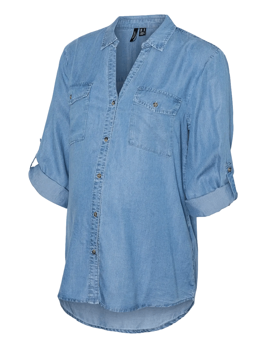 Vero Moda Maternity - VMMBREE 7/8 SLEEVE LOOSE SHIRT GA - jeanshemden - medium blue denim - 1