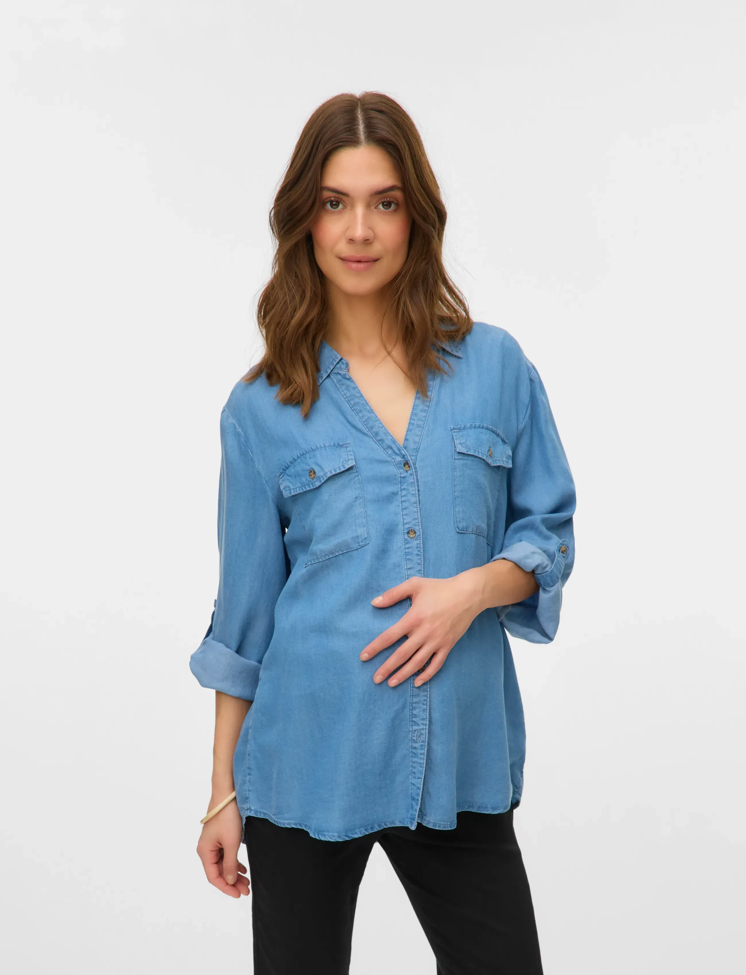 Vero Moda Maternity Vmmbree 7/8 Sleeve Loose Shirt Ga, M, Blue, Skjorter > Denim-Skjorter, Dame