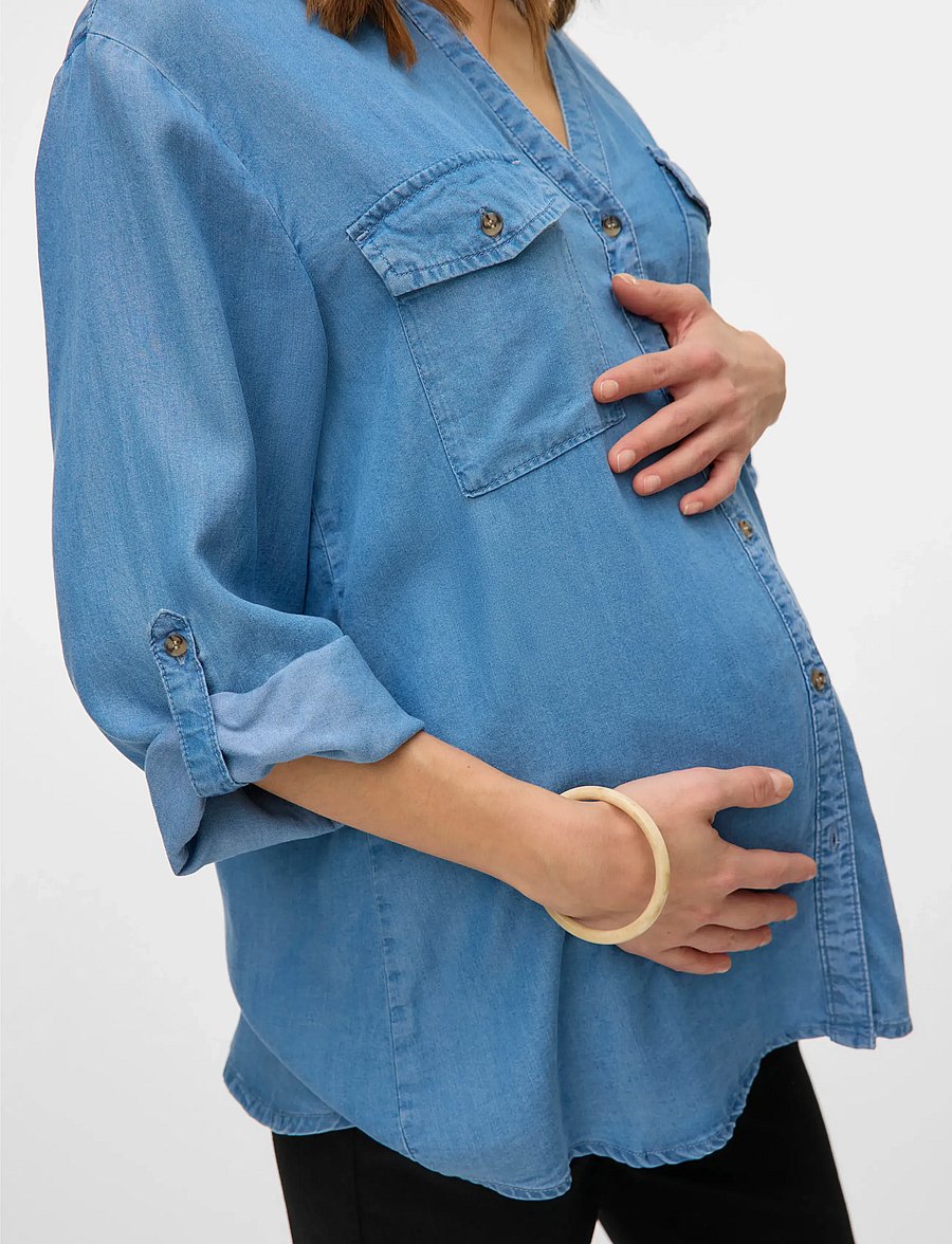 Vero Moda Maternity - VMMBREE 7/8 SLEEVE LOOSE SHIRT GA - jeanshemden - medium blue denim - 4