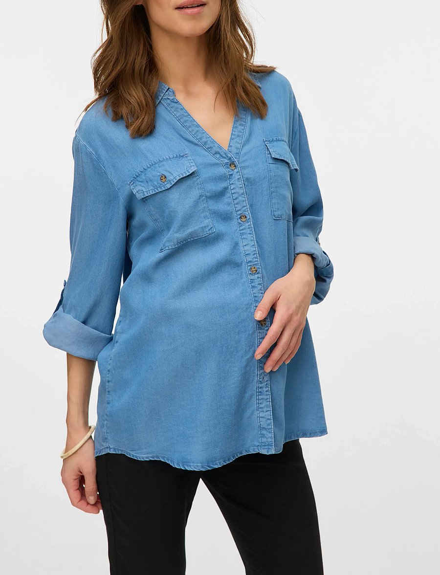 Vero Moda Maternity - VMMBREE 7/8 SLEEVE LOOSE SHIRT GA - jeanshemden - medium blue denim - 5