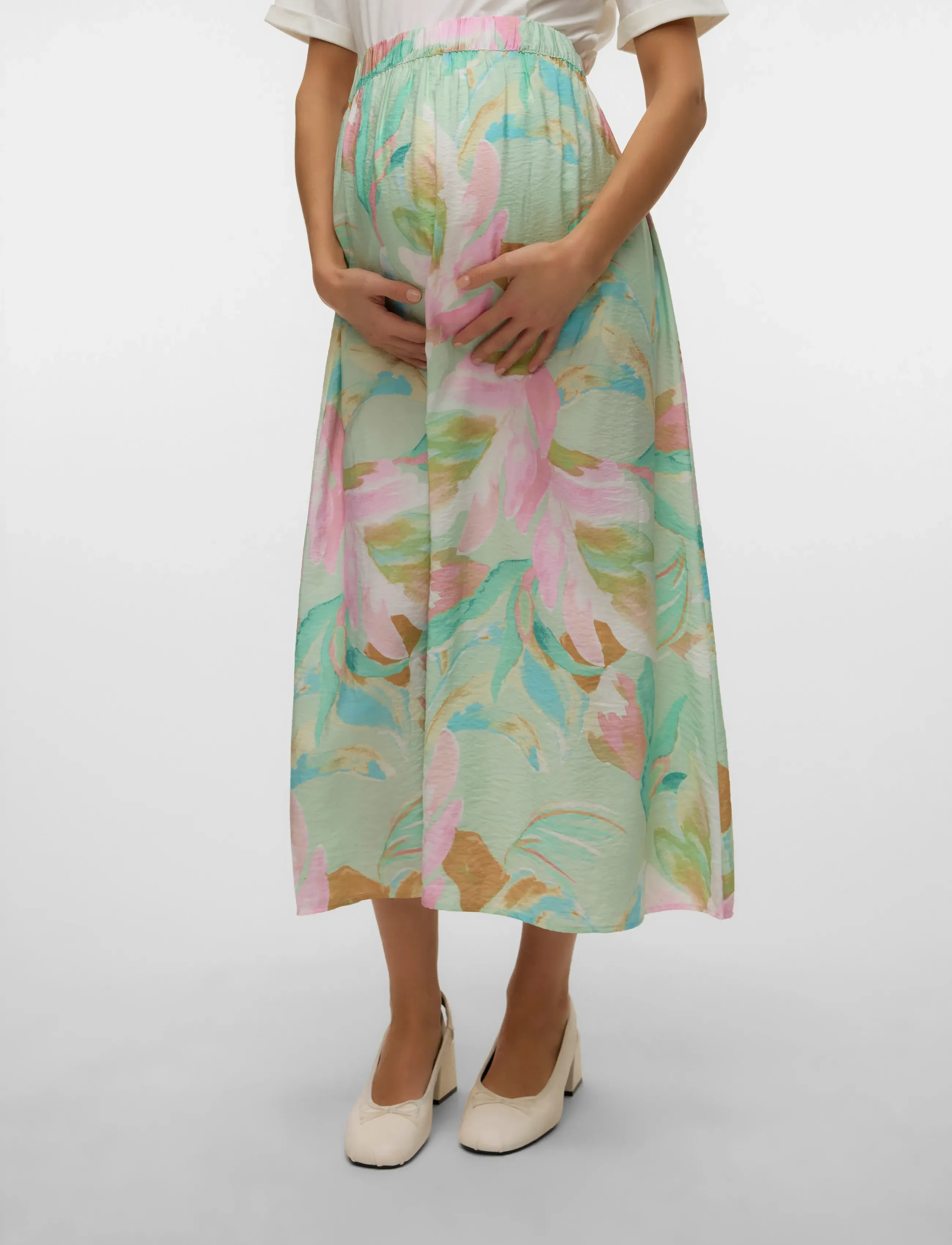 Vero Moda Maternity VMMJOSIE 7/8 SKIRT WVN GA - Midi kjolar - BIRDS EGG GREEN / green