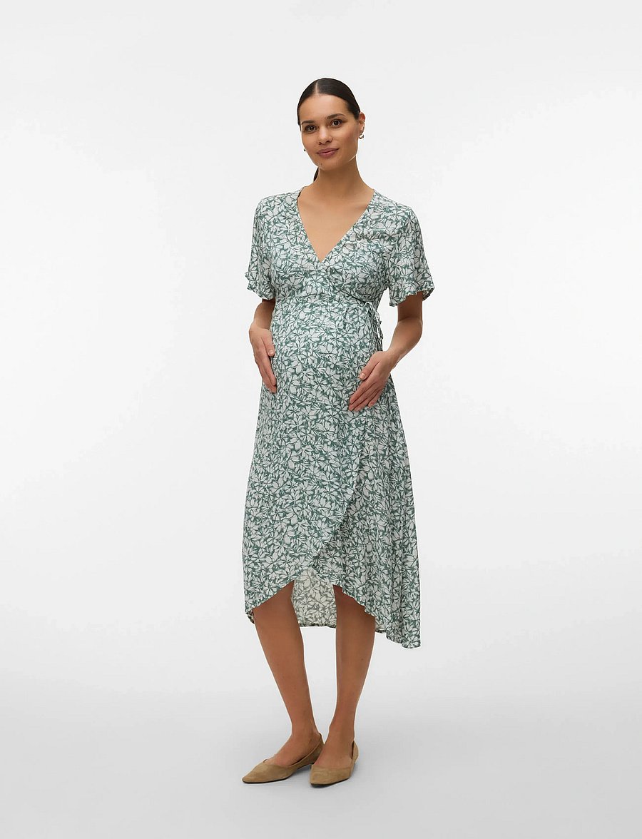 Vero Moda Maternity - VMMMENNY SS CALF WRAP DRESS GA - slå-om-kjoler - laurel wreath - 5