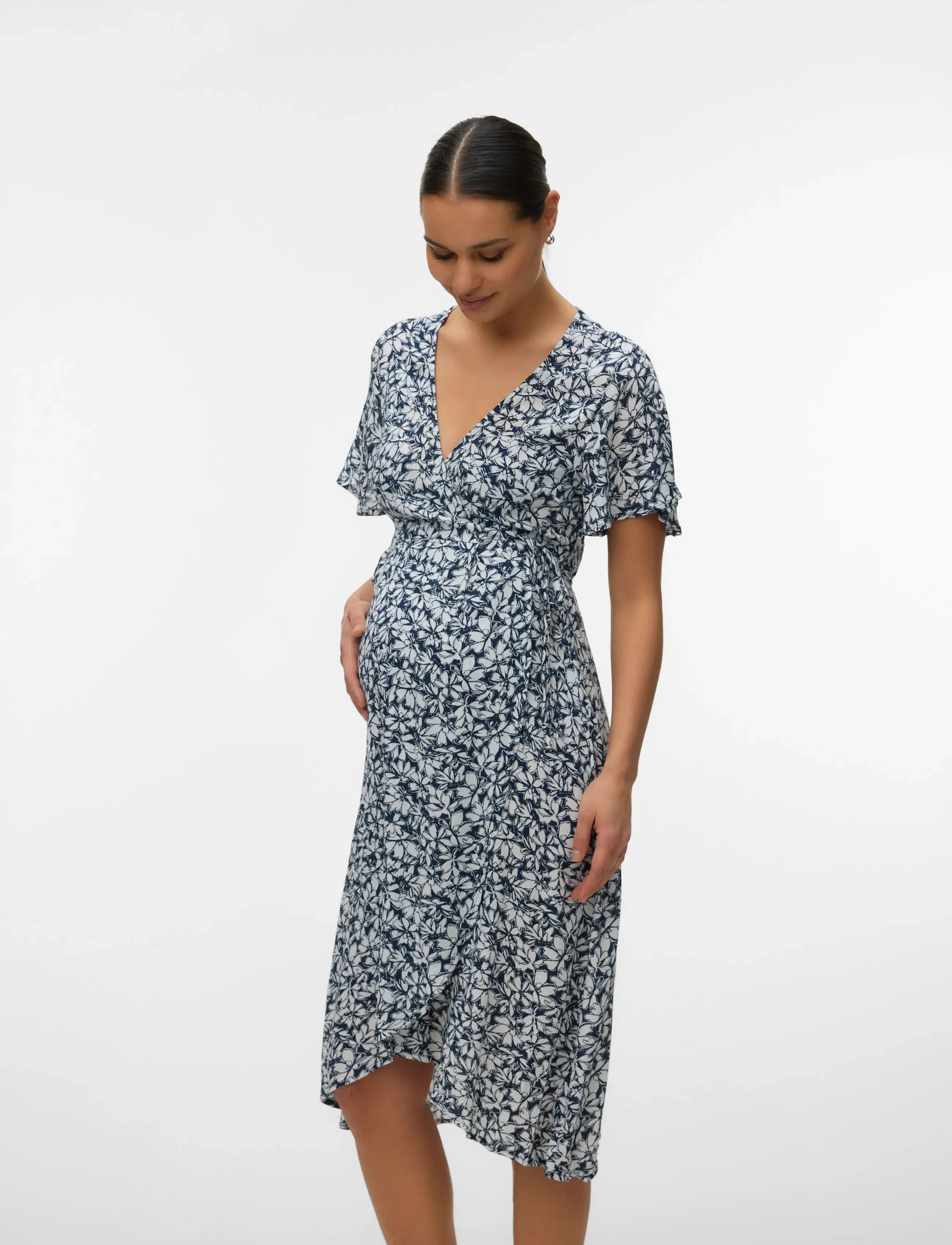 Vero Moda Maternity Vmmmenny Ss Calf Wrap Dress Ga, S, Dresses, Marineblau - Knee-length & Midi, Frauen