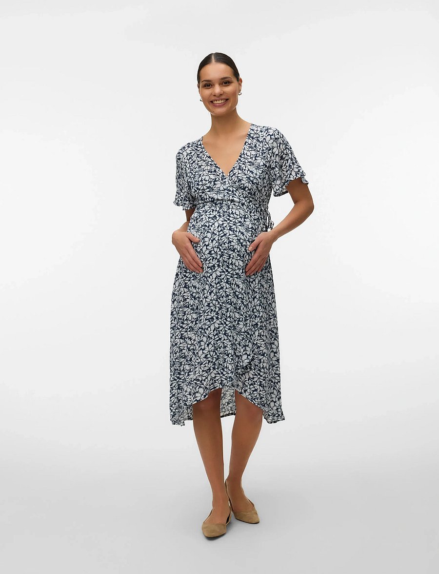 Vero Moda Maternity - VMMMENNY SS CALF WRAP DRESS GA - slå-om-kjoler - navy blazer - 5