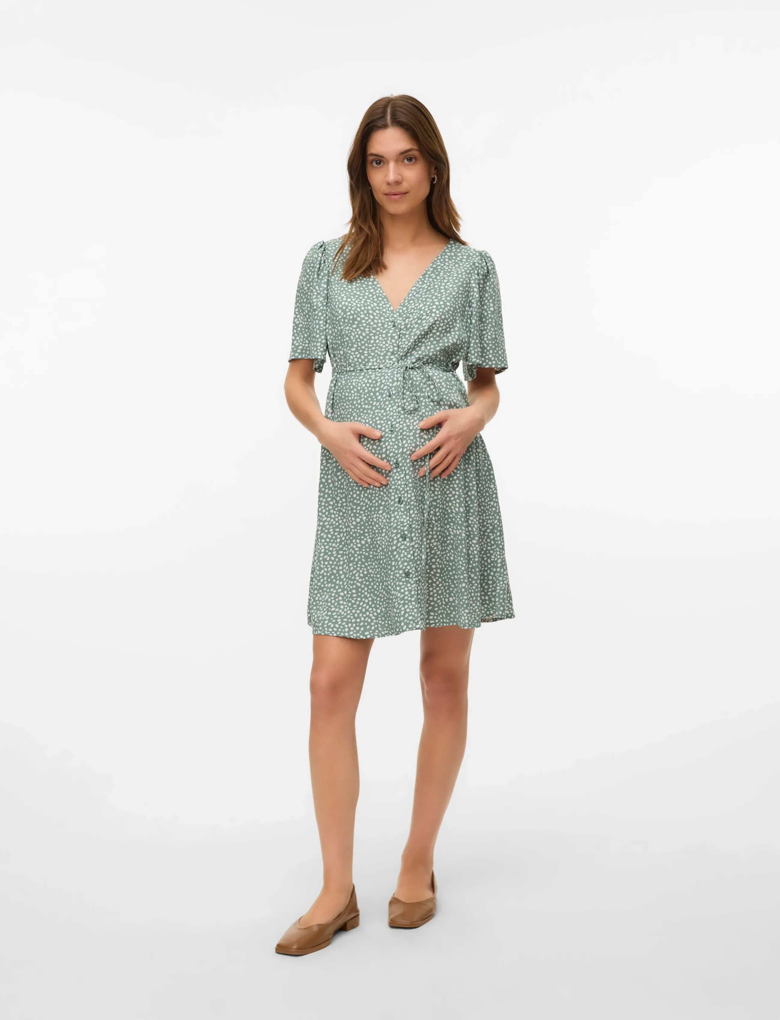 Vero Moda Maternity Vmmalba Ss Short Dress Wvn Ga, XS, Dresses, Grün - Dress, Frauen