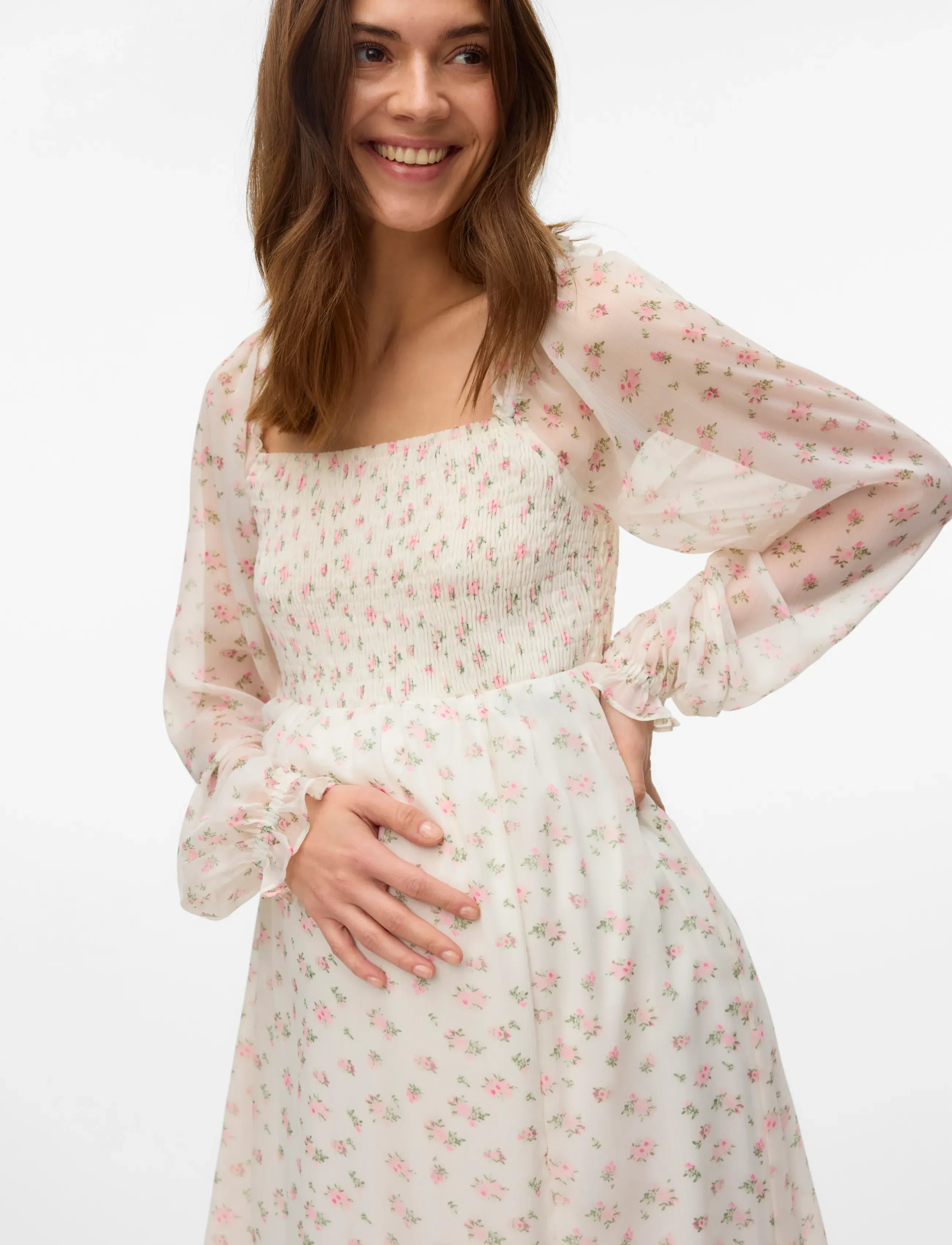 Vero Moda Maternity - VMMSMILLA LS CALF SMOCK DRESS WVN GA - bright white - 4
