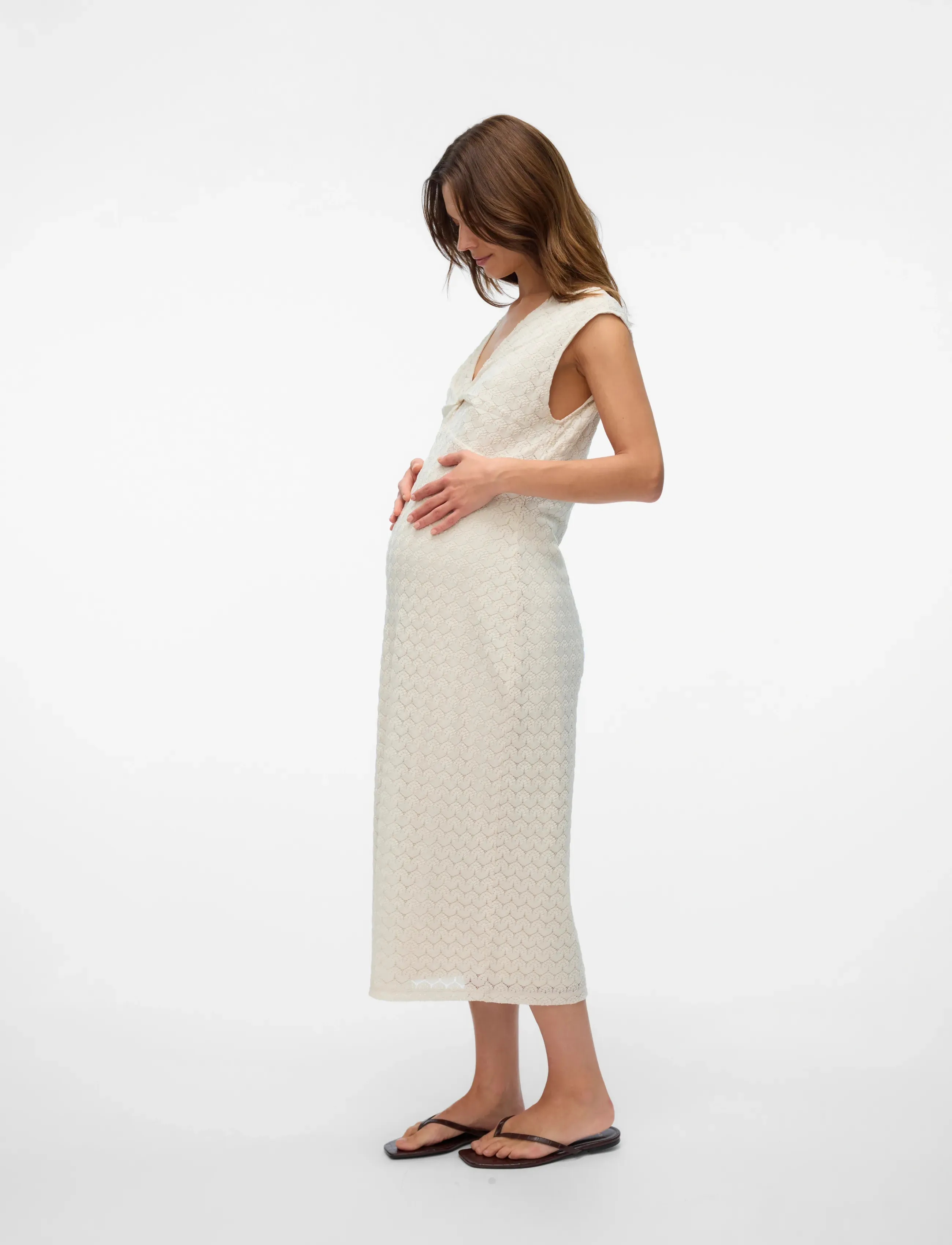 Vero Moda Maternity Vmmdevelyn C/S 7/8 Dress Jrs Ga, Børn, Strikket Midi Kjole, Cream, Str: S