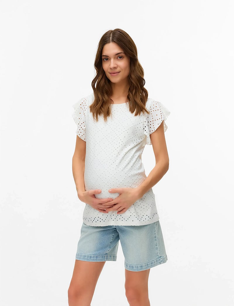 Vero Moda Maternity - VMMTASSA SL FRILL TOP - bluzki z krótkim rękawem - snow white - 5