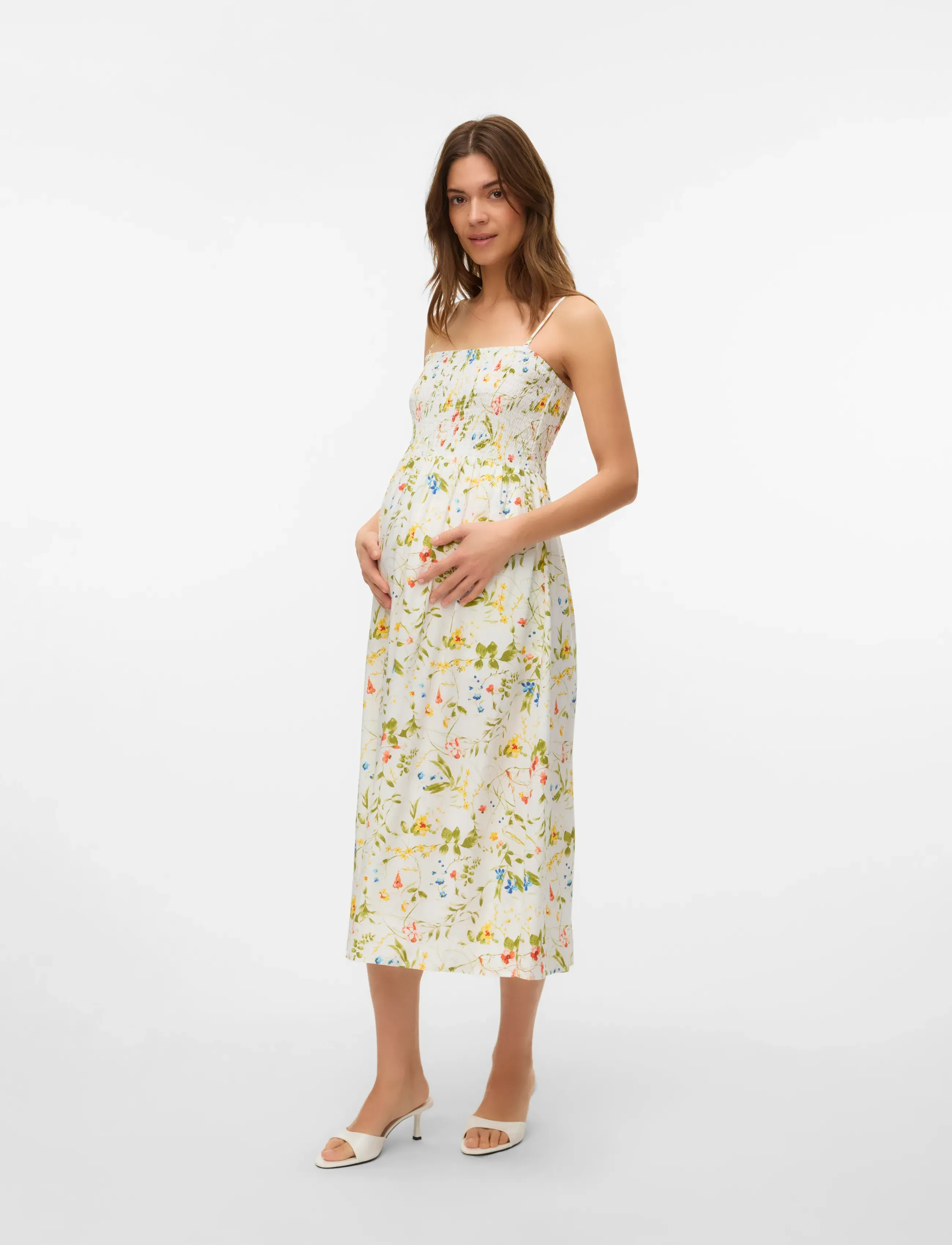 Vero Moda Maternity VMMEASY JOY CALF BANDO DRESS WVN GA - Vaatteet - SNOW WHITE / white