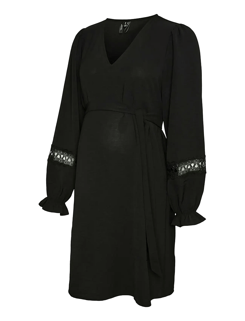 Vero Moda Maternity - VMMALVA LACE LS SHORT DRESS WVN GA - kurze kleider - black - 1