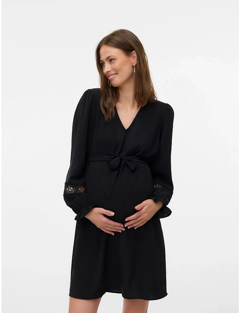 Vero Moda Maternity - VMMALVA LACE LS SHORT DRESS WVN GA - kurze kleider - black - 0