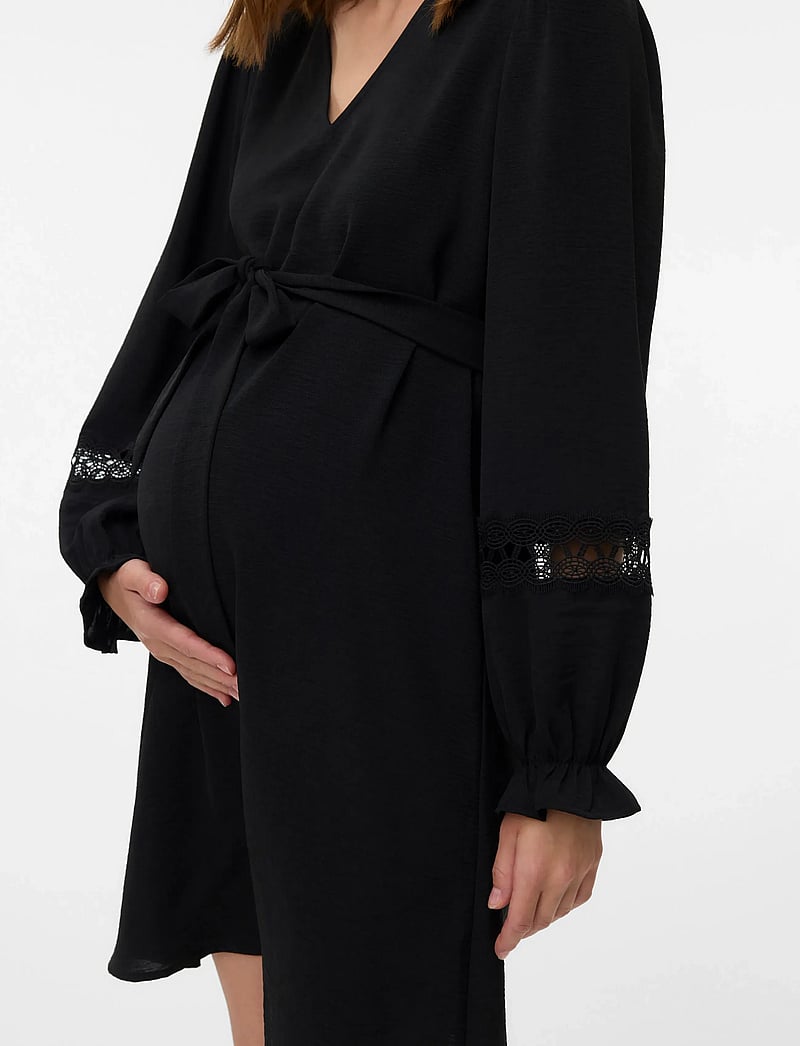 Vero Moda Maternity - VMMALVA LACE LS SHORT DRESS WVN GA - kurze kleider - black - 4