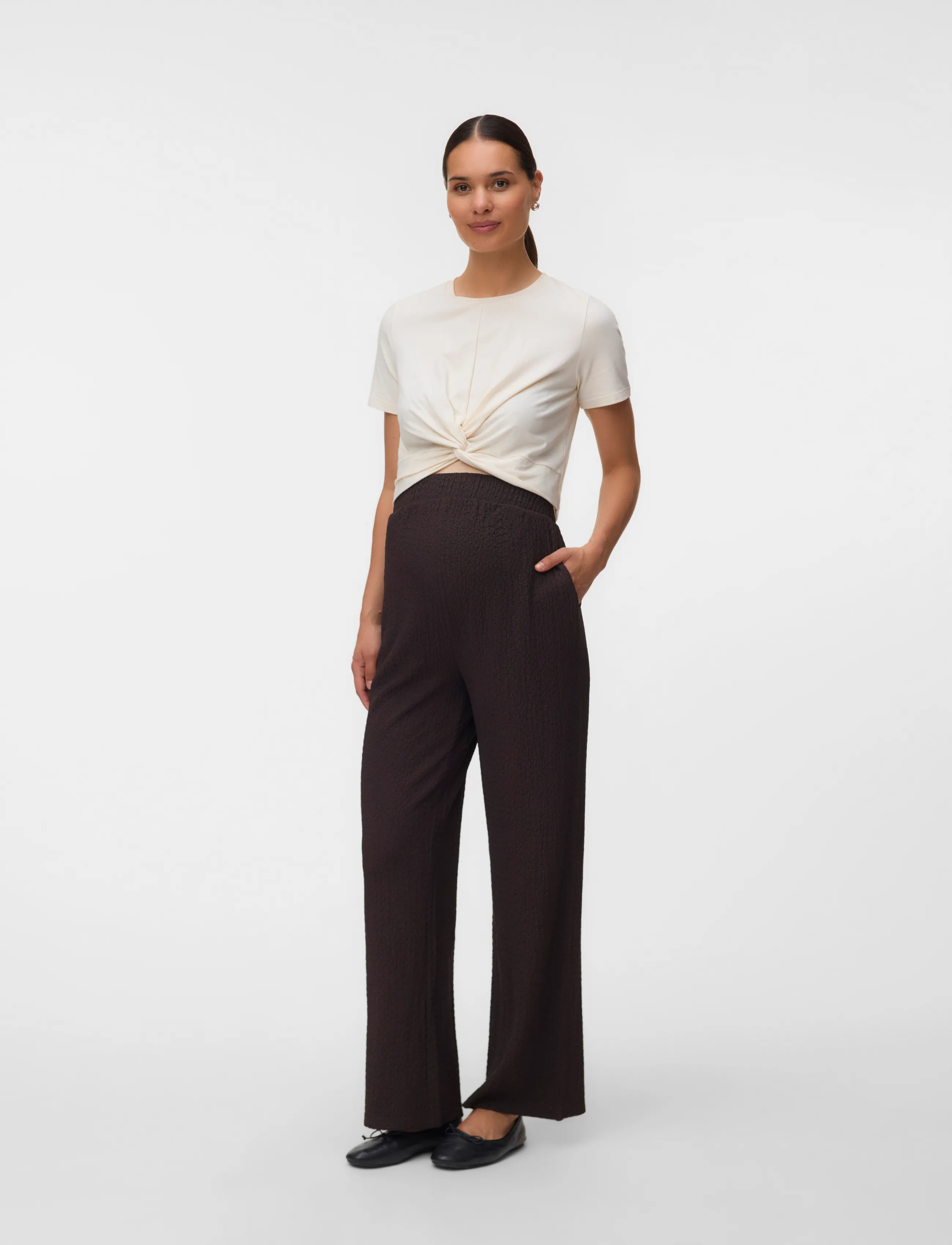 Vero Moda Maternity - VMMCILLE WIDE PANTS JRS - hosen mit weitem bein - chocolate torte - 4