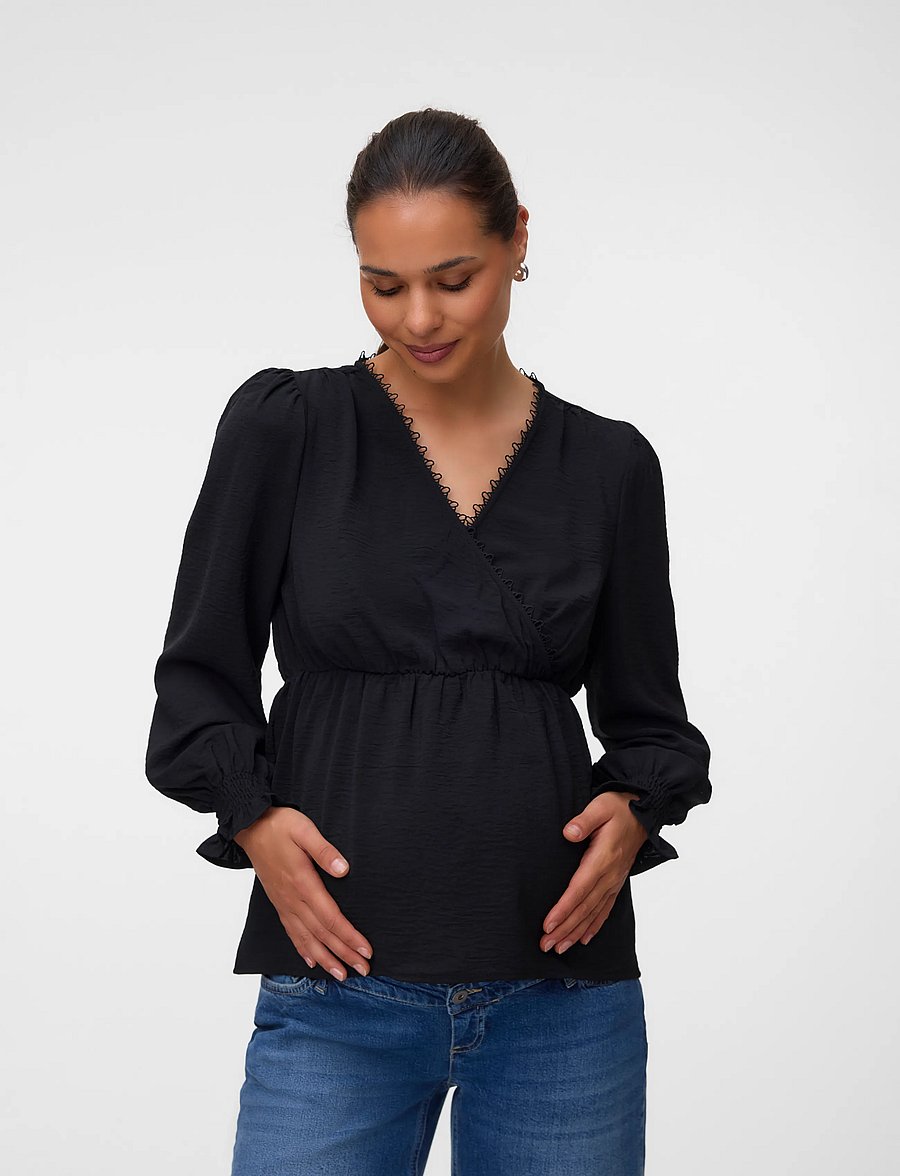 Vero Moda Maternity - VMMALVA LACE LS TOP WVN GA - langærmede bluser - black - 0