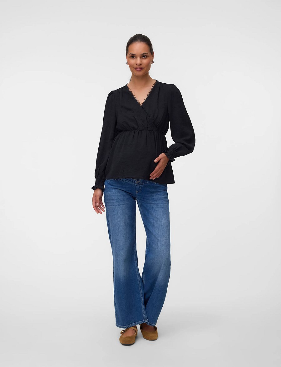 Vero Moda Maternity - VMMALVA LACE LS TOP WVN GA - langærmede bluser - black - 3