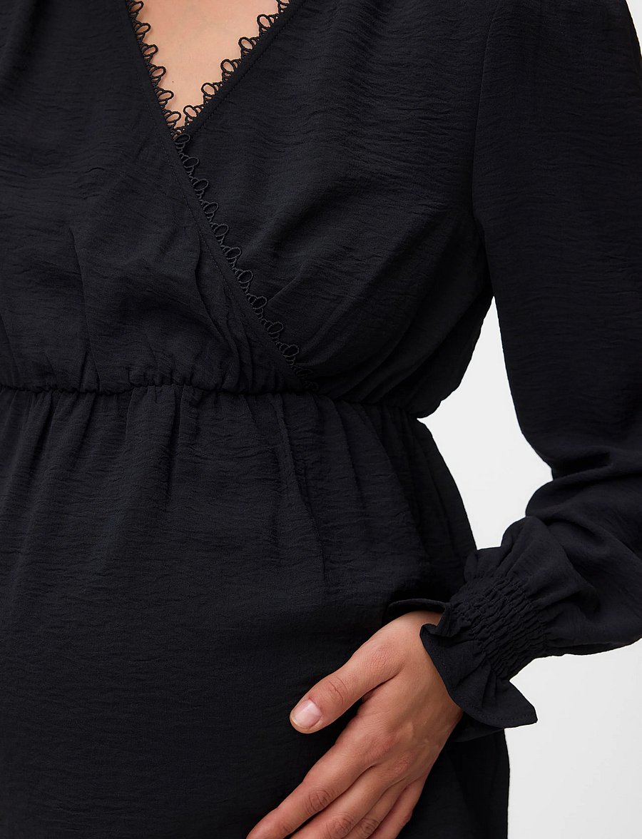 Vero Moda Maternity - VMMALVA LACE LS TOP WVN GA - langærmede bluser - black - 4
