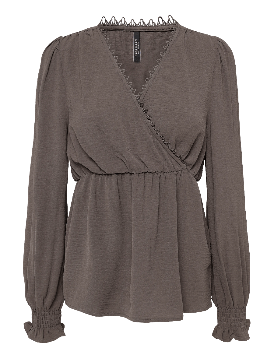 Vero Moda Maternity - VMMALVA LACE LS TOP WVN GA - langærmede bluser - chocolate brown - 1