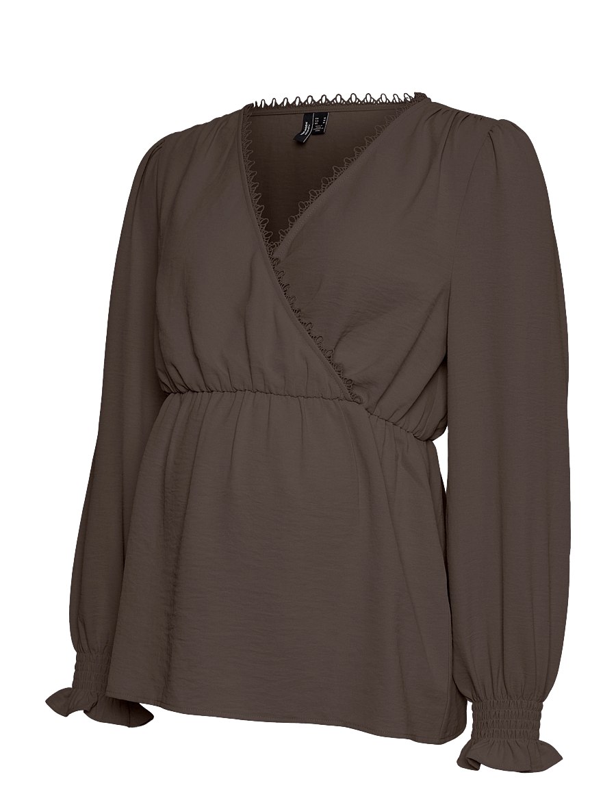Vero Moda Maternity - VMMALVA LACE LS TOP WVN GA - chocolate brown - 0