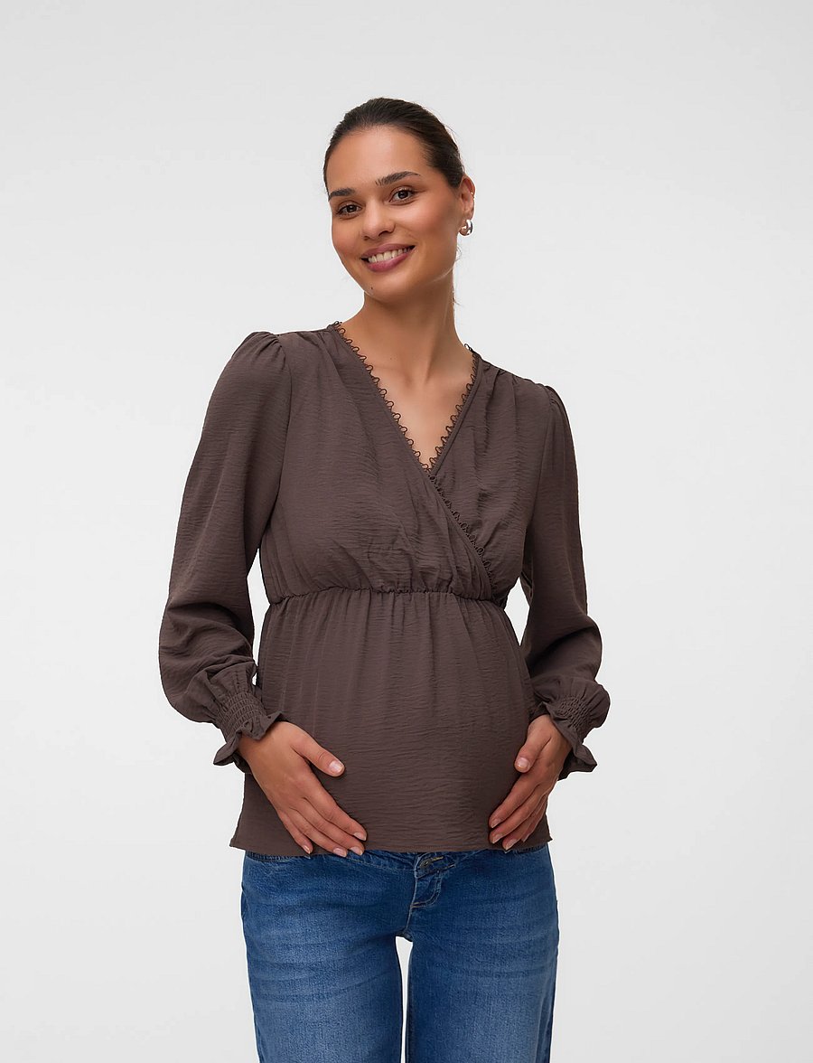 Vero Moda Maternity - VMMALVA LACE LS TOP WVN GA - langärmelige blusen - chocolate brown - 0
