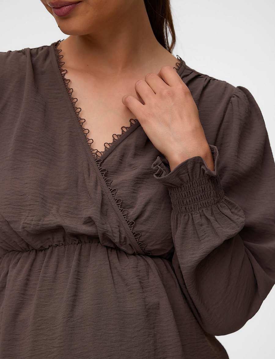 Vero Moda Maternity - VMMALVA LACE LS TOP WVN GA - langärmelige blusen - chocolate brown - 4