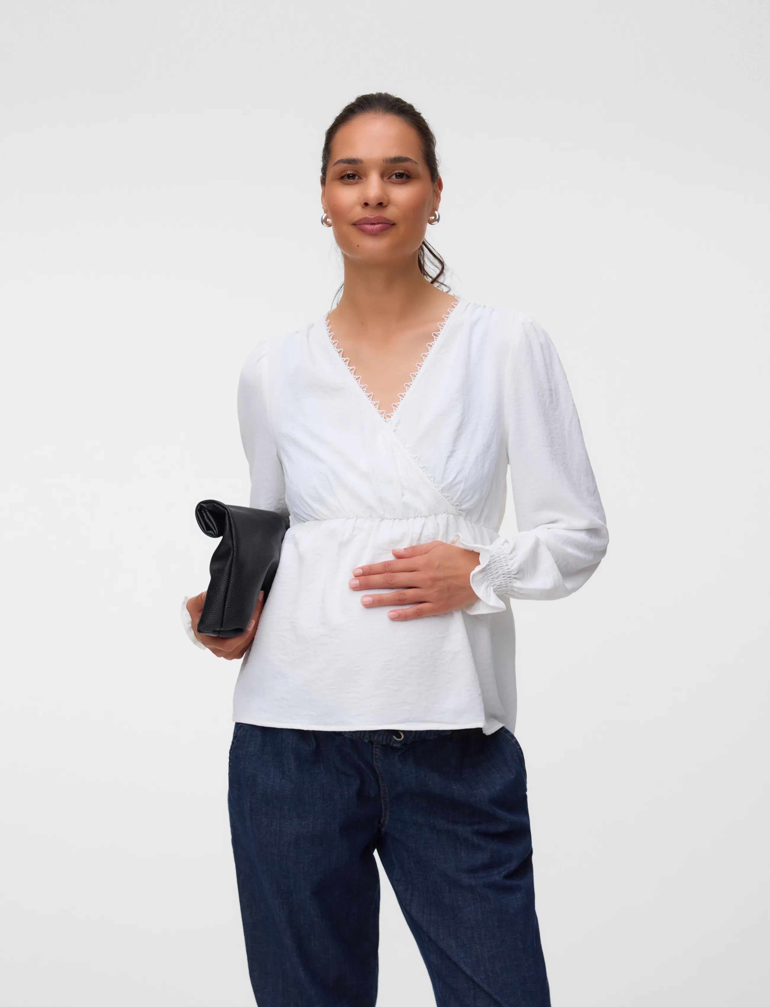 Vero Moda Maternity VMMALVA LACE LS TOP WVN GA - Langærmede bluser - SNOW WHITE / white