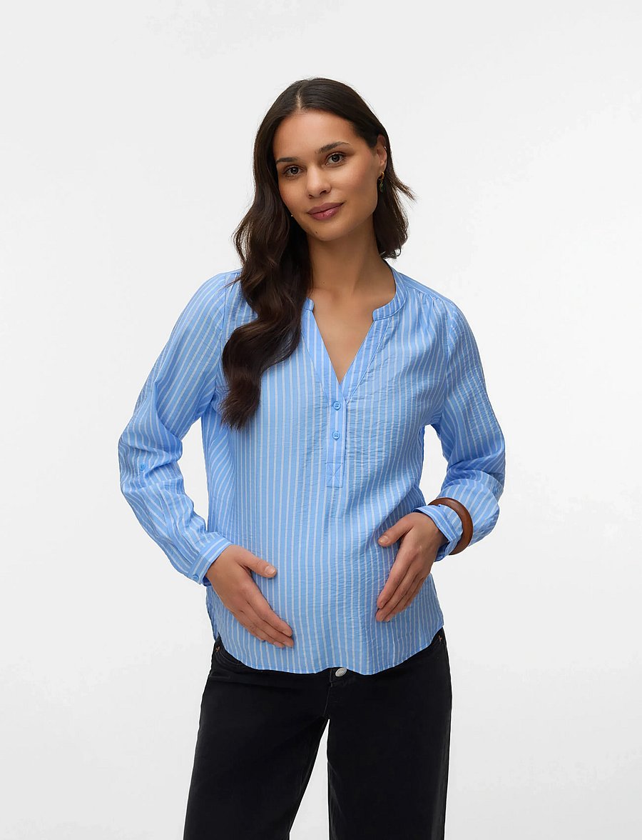 Vero Moda Maternity - VMMKAJA LS V-NECK FOLD-UP TOP WVN - langærmede skjorter - vista blue - 0