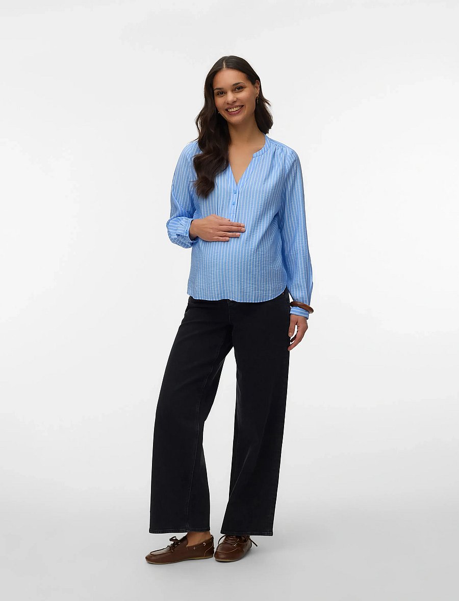 Vero Moda Maternity - VMMKAJA LS V-NECK FOLD-UP TOP WVN - langærmede skjorter - vista blue - 5