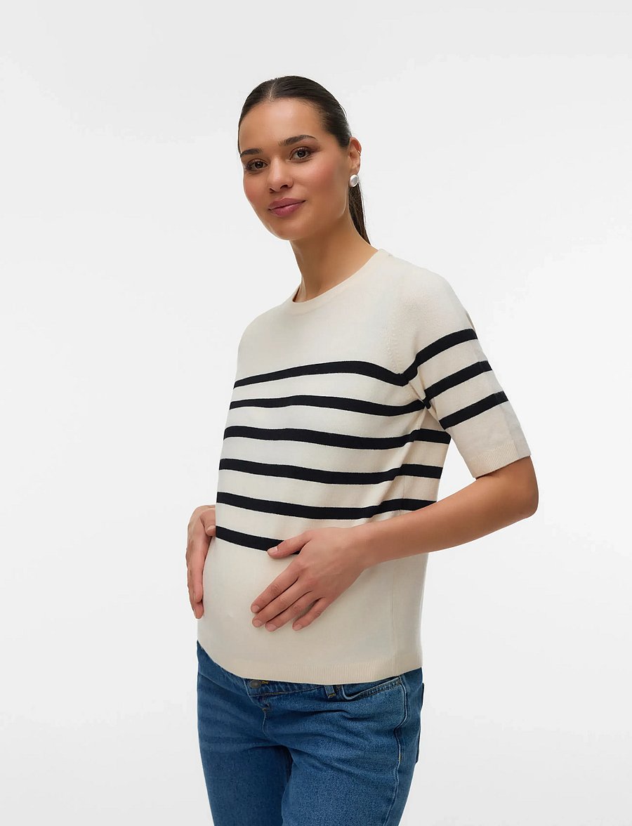 Vero Moda Maternity - VMMSABA PLAIN SS O-NECK PULLOVER - oberteile - birch - 0