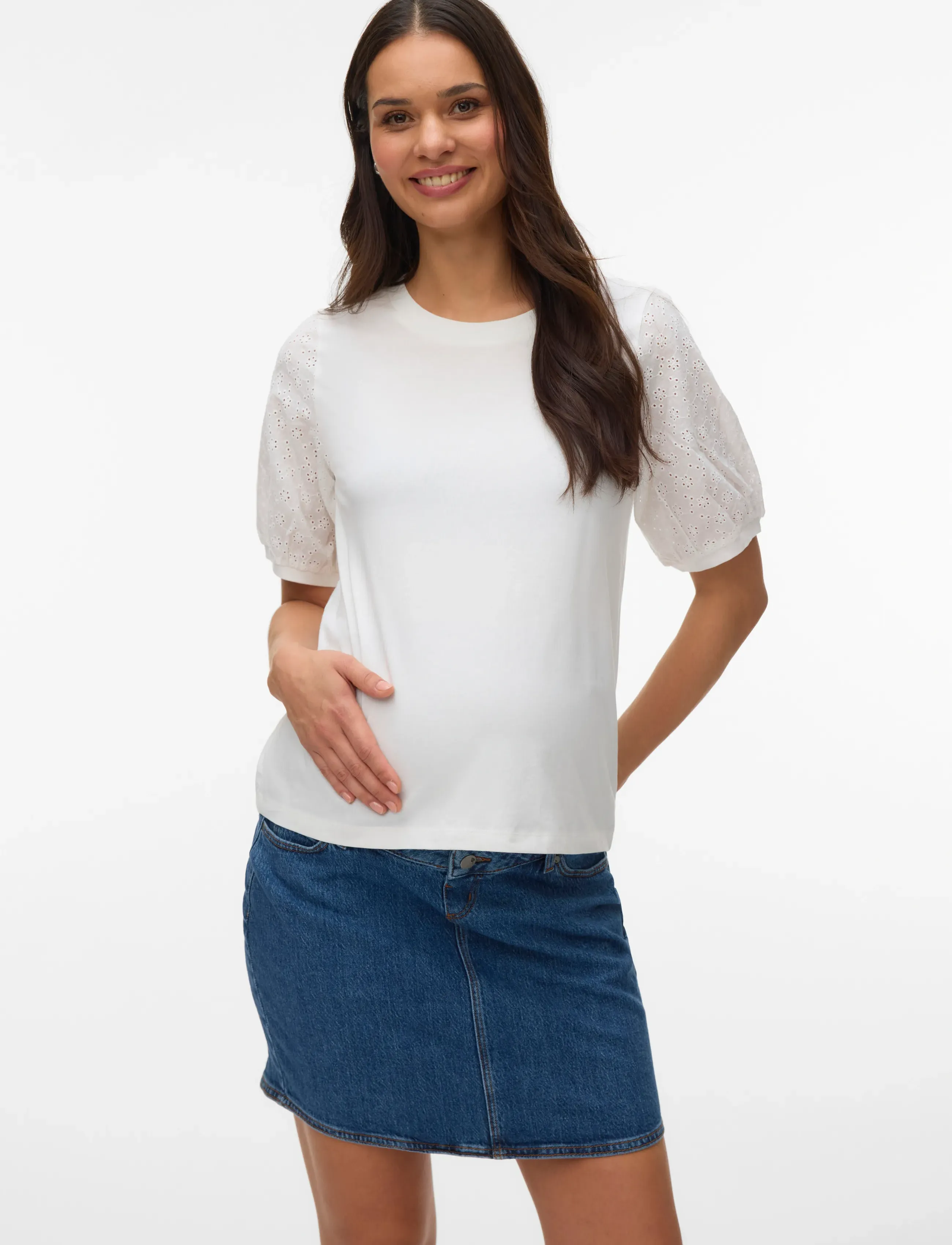 Vero Moda Maternity VMMJANNI SS O-NECK TOP JRS GA - T-shirts & Toppar - SNOW WHITE / white