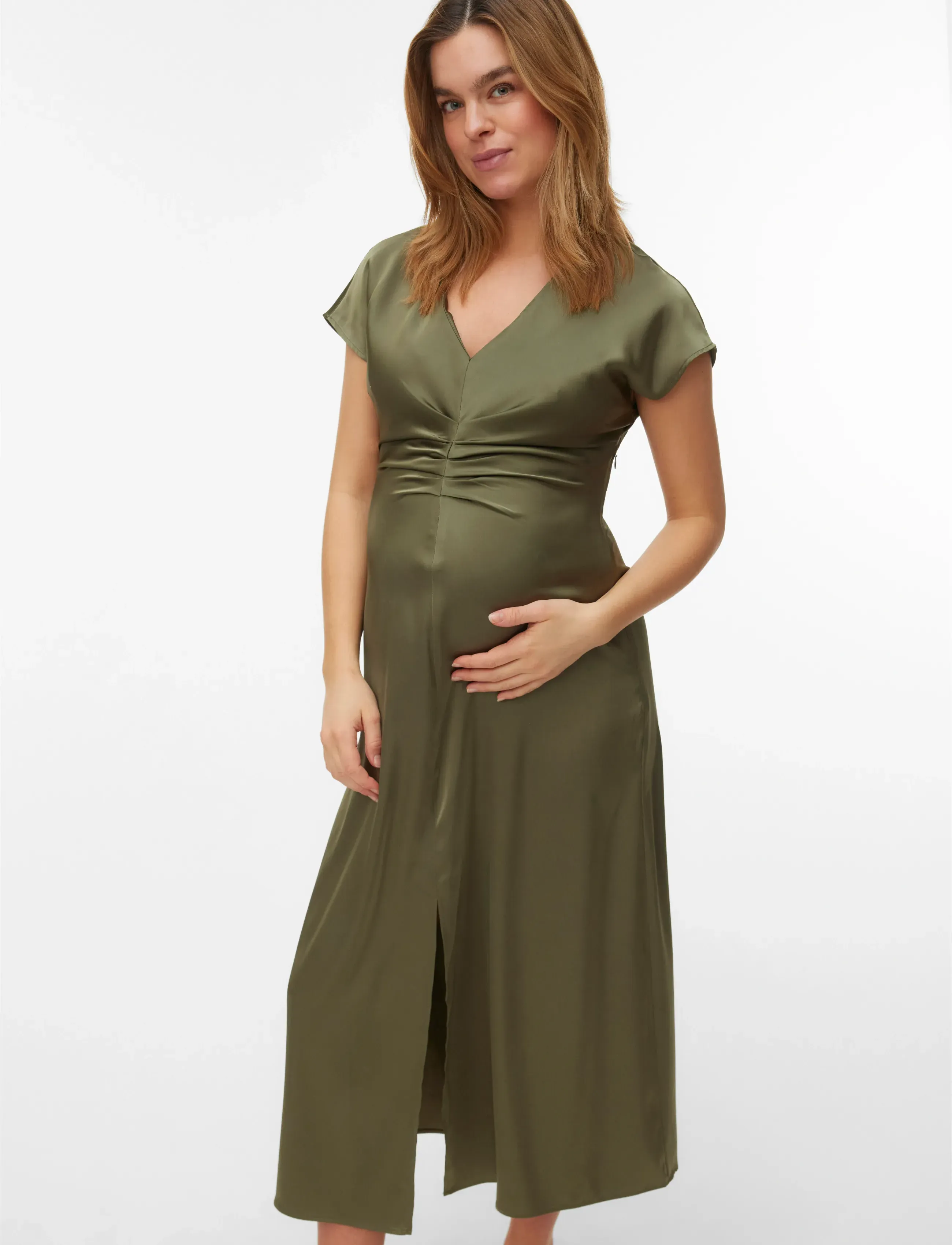 Vero Moda Maternity VMMJOSALINA S/S 7/8 DRESS WVN - Kjólar - KALAMATA / khaki/green