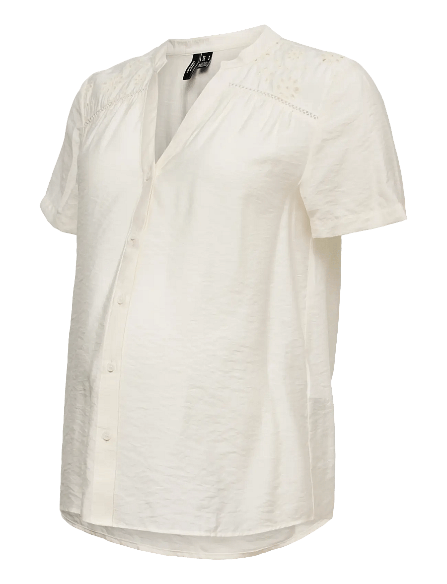 Vero Moda Maternity - VMMJOSIE SS EMB TOP WVN - kurzärmelige blusen - snow white - 1