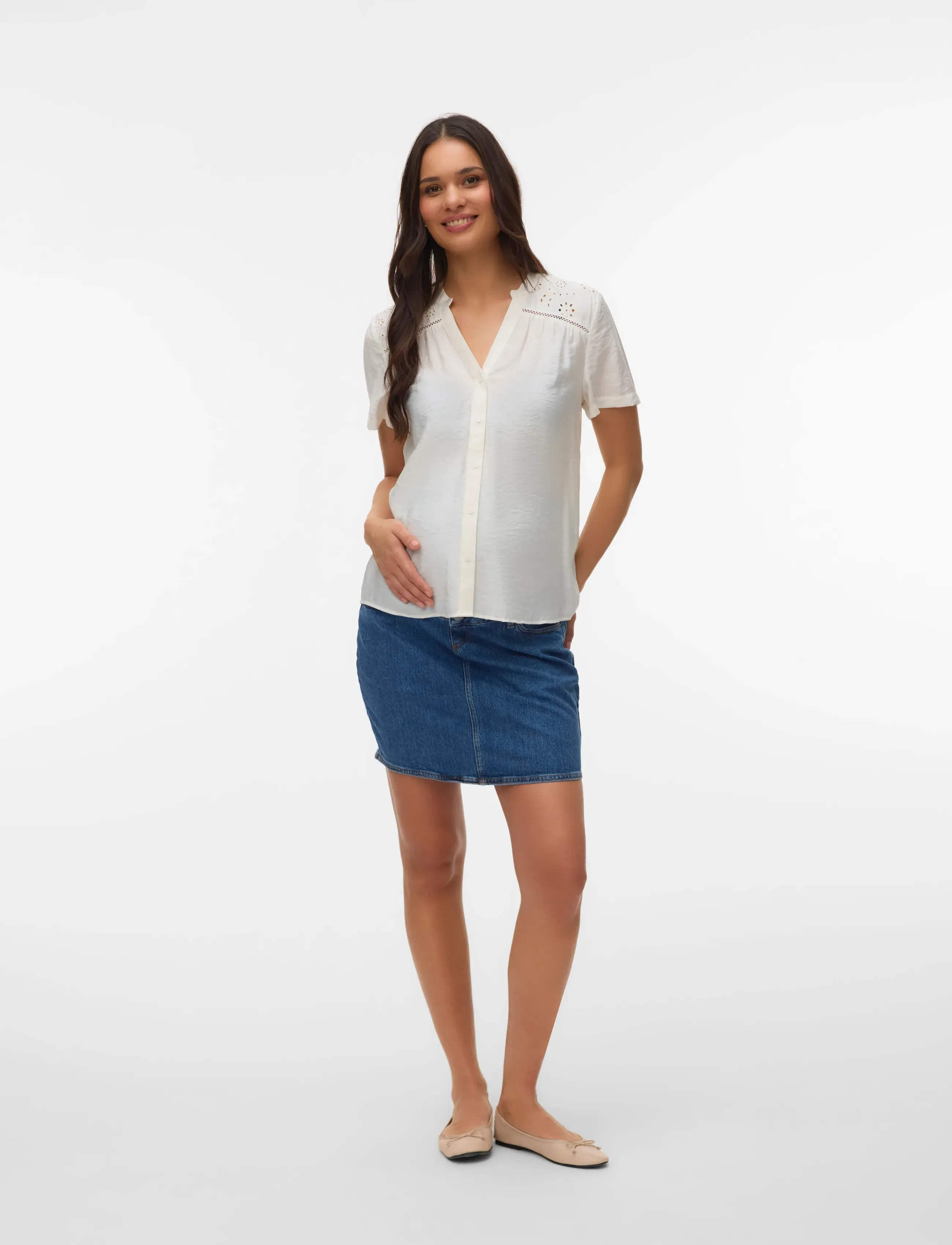 Vero Moda Maternity - VMMJOSIE SS EMB TOP WVN - short-sleeved blouses - snow white - 3