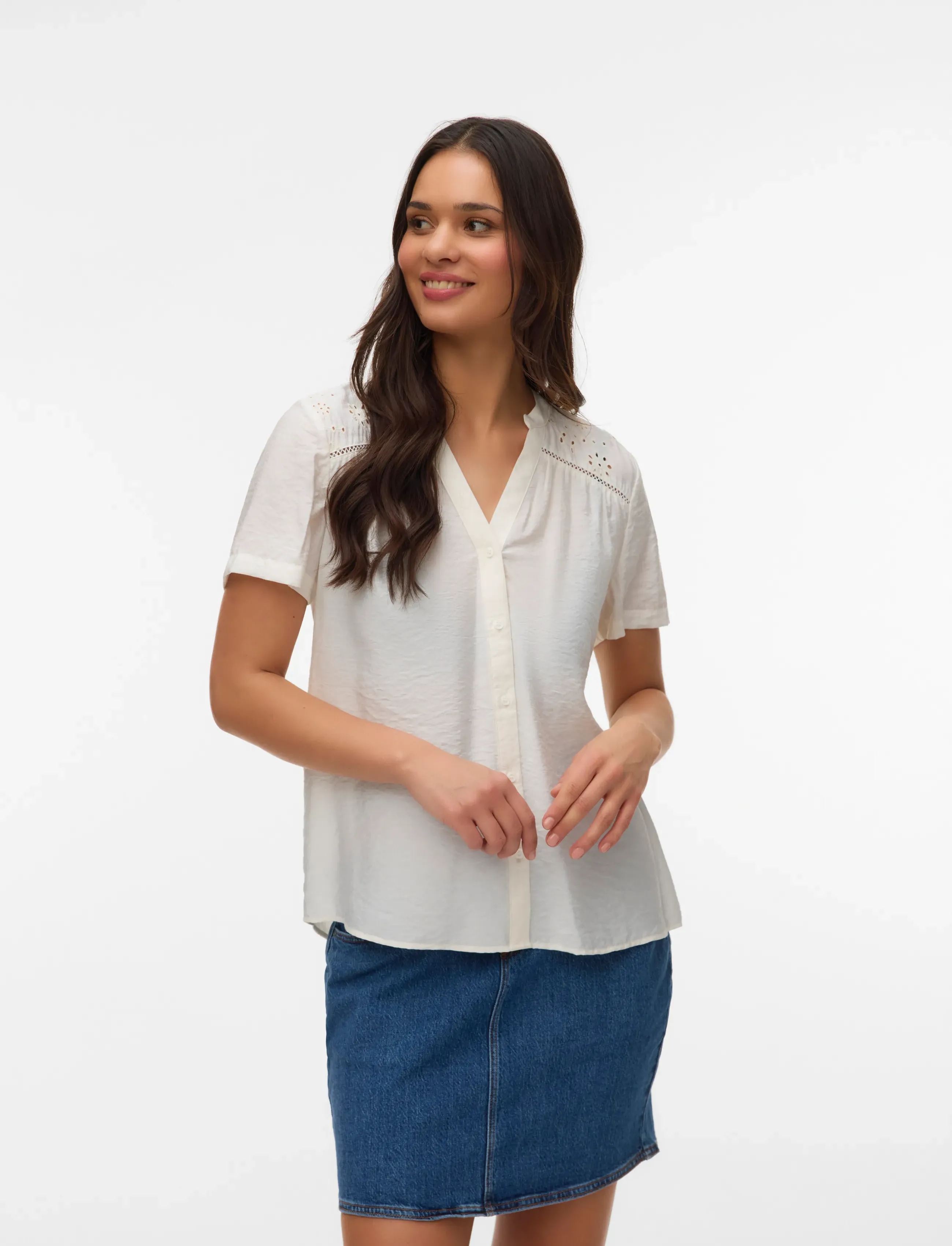 Vero Moda Maternity - VMMJOSIE SS EMB TOP WVN - short-sleeved blouses - snow white - 4