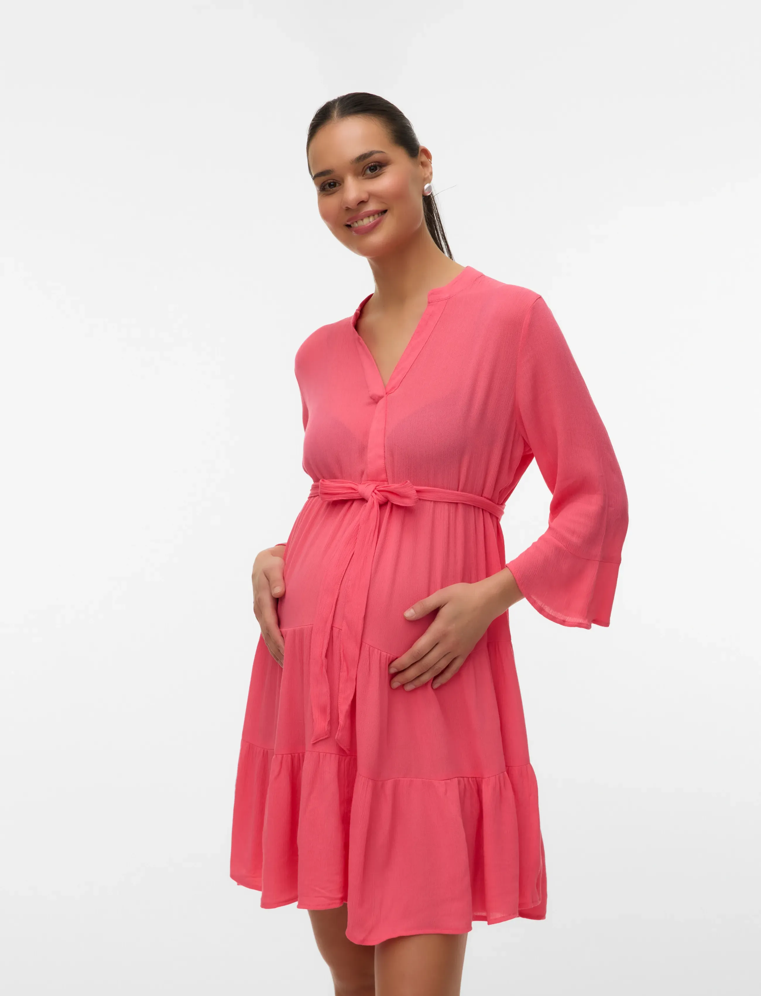 Vero Moda Maternity VMMMENNY LS V-NECK SHORT DRESS WVN GA - Kleider - CORAL PARADISE / coral