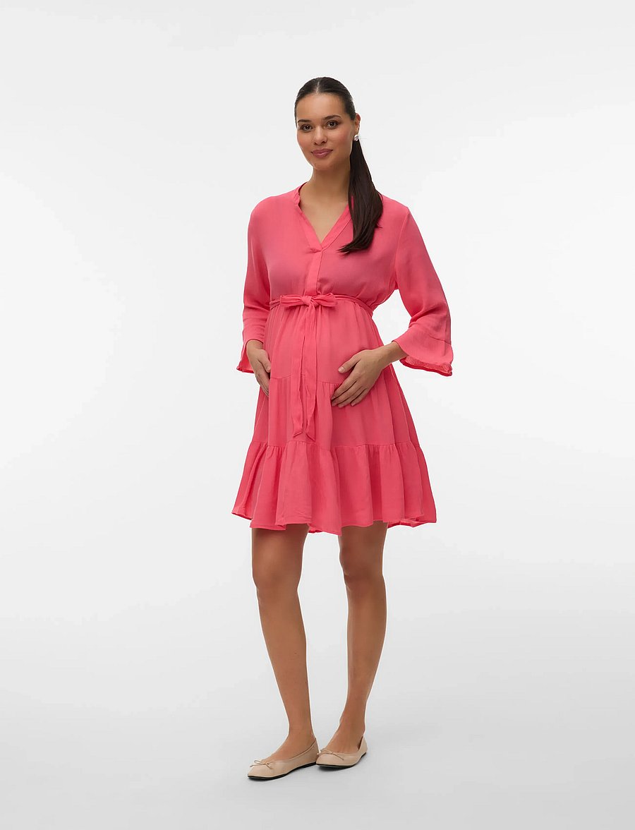 Vero Moda Maternity - VMMMENNY LS V-NECK SHORT DRESS WVN GA - robes d'été - coral paradise - 3