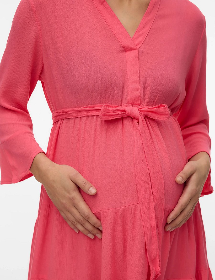 Vero Moda Maternity - VMMMENNY LS V-NECK SHORT DRESS WVN GA - robes d'été - coral paradise - 4