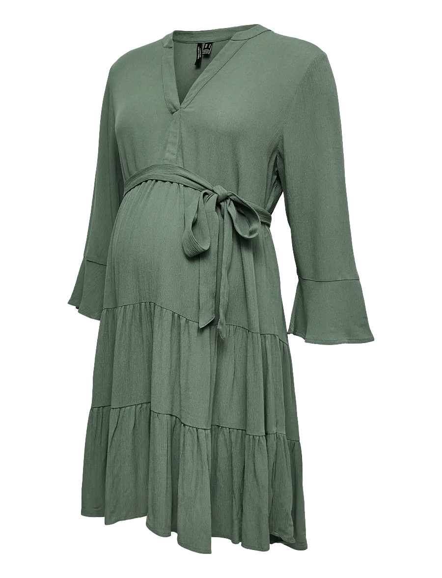 Vero Moda Maternity - VMMMENNY LS V-NECK SHORT DRESS WVN GA - sommerkjoler - laurel wreath - 1